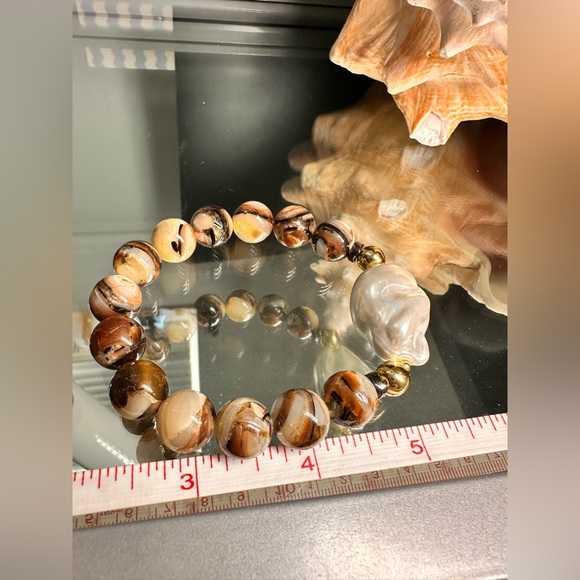 KING TROCHUS SHELL + BARROQUE SHELL PEARL NATURAL BRACELET size 7”” - Picture 12 of 12